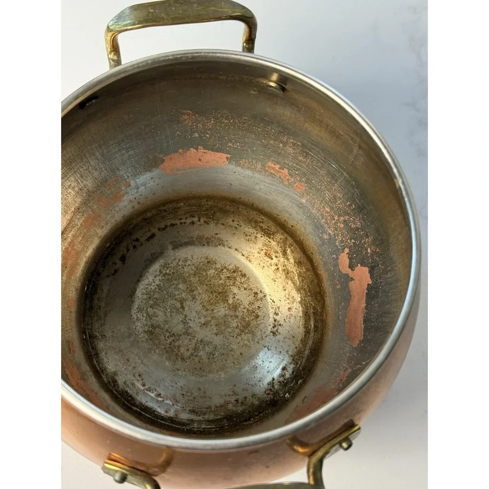 Vintage Copper Potpouri Pot / Garlic Keeper with Lid and Brass Handles